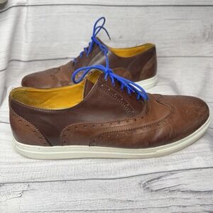 Undandy Men's 44 US 11 Shoes Brown Leather Sneaker Brogue Wingtip Blue Laces